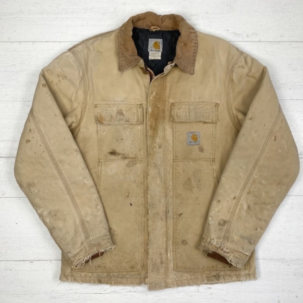 Vtg Carhartt Y2K Duck Canvas Coat Courdoroy Collar Mens size L (40)